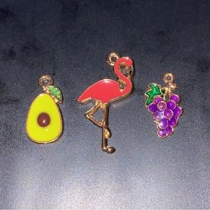 3x Avocado, Flamingo, & Grape Pendant plated gold 2.1 grams 3 inch wide